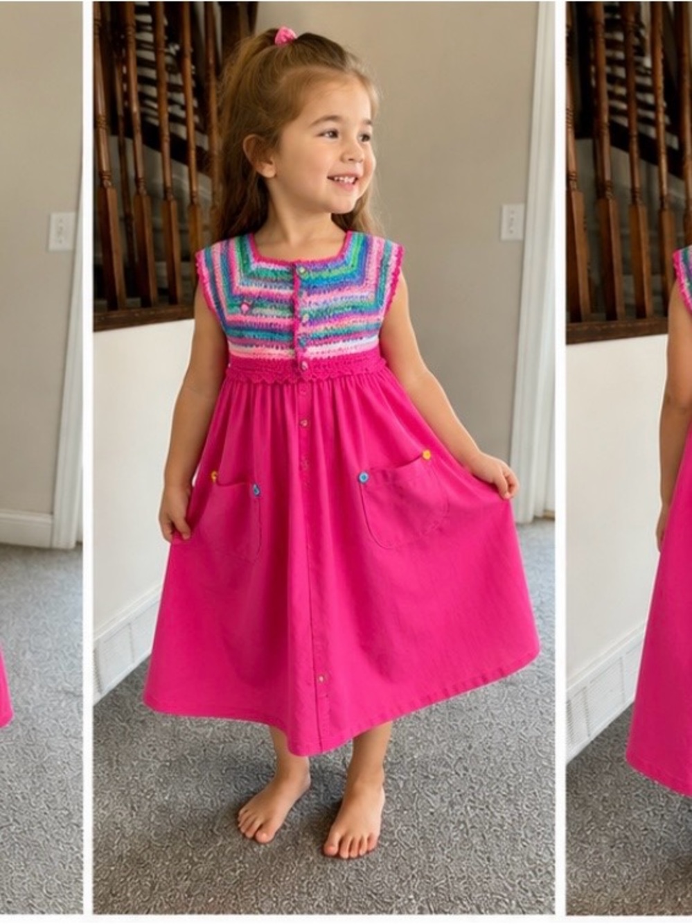 Handmade Girls Crochet & Fabric Dress – Size 4–6 Years – One of a Kind